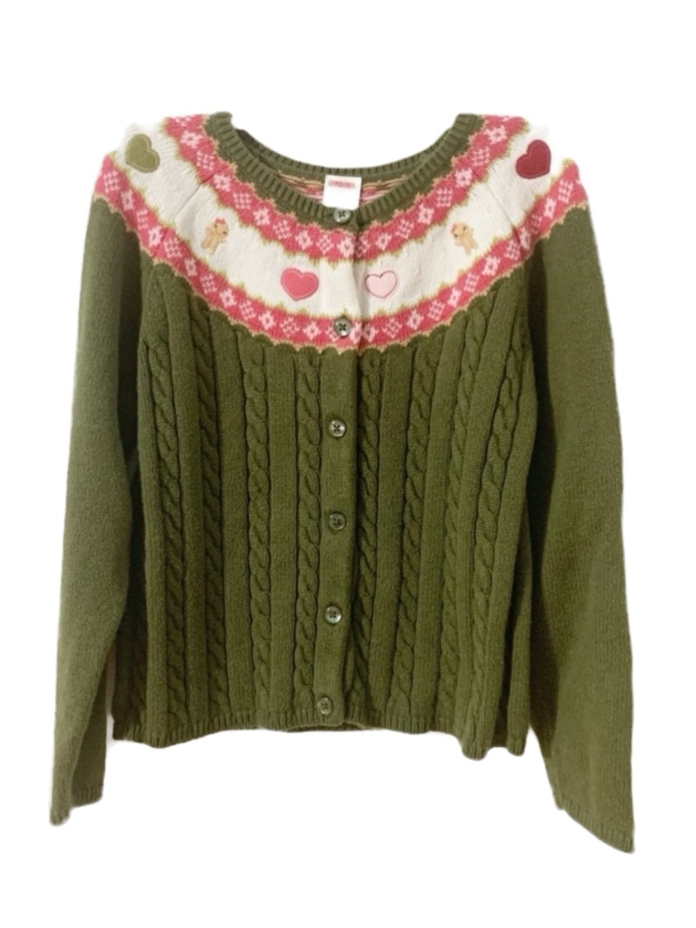 Gymboree Fair Isle Cable Knit Sweater Embroidered Hearts & Gingerbread Medium